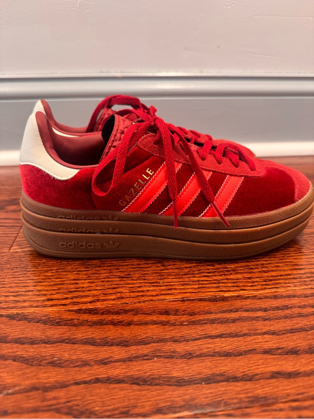 adidas Gazelle Platform Sneakers in Red with Gum Sole